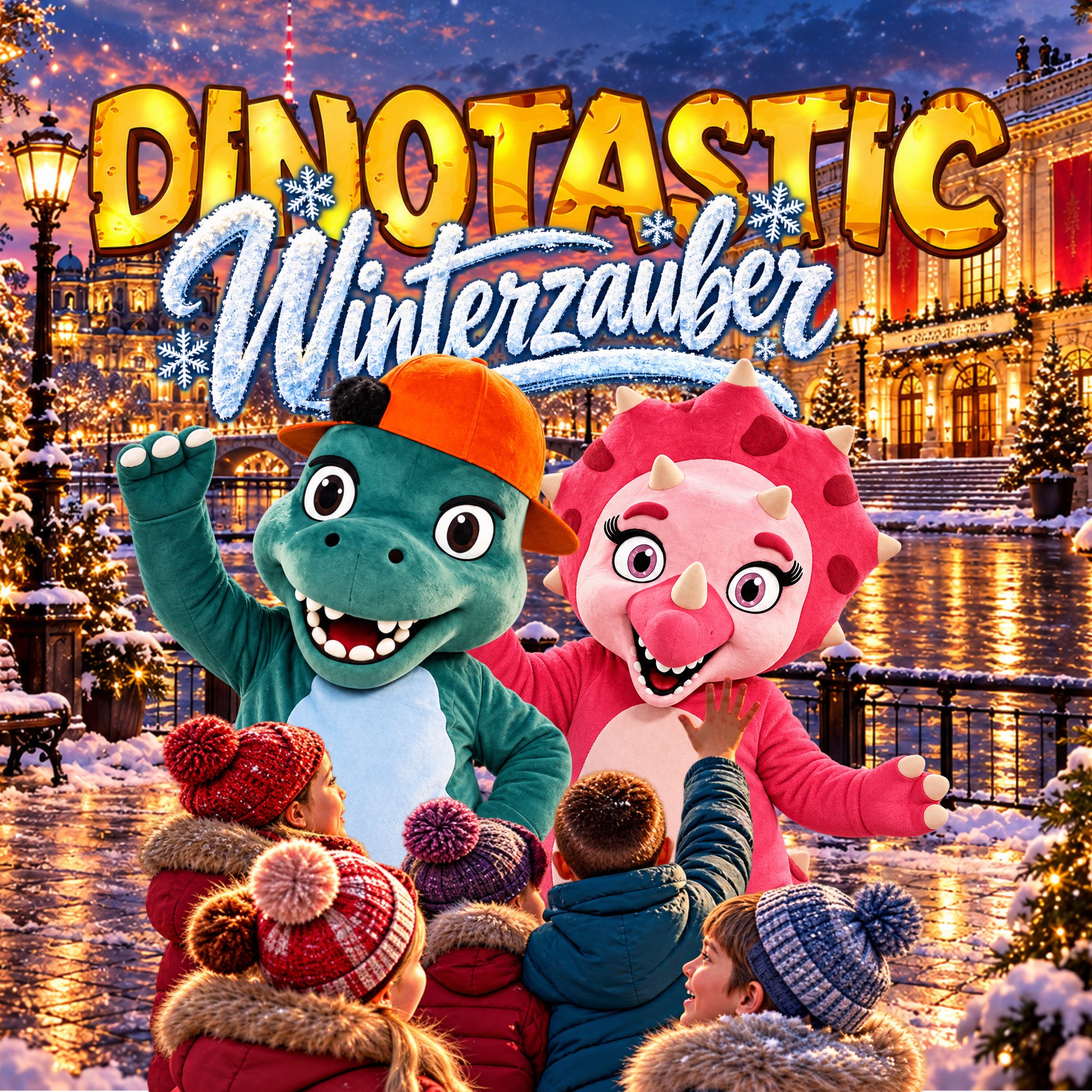 Leo, Libell und fröhliche Kinder beim DINOTASTIC Winterzauber